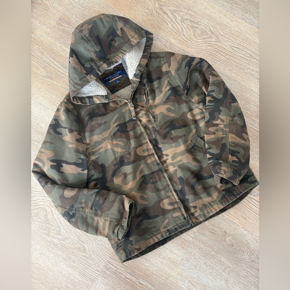 Bass‎ Creek Outfitters Camo Sherpa Lined Hooded Workwear Jacket Womens 18